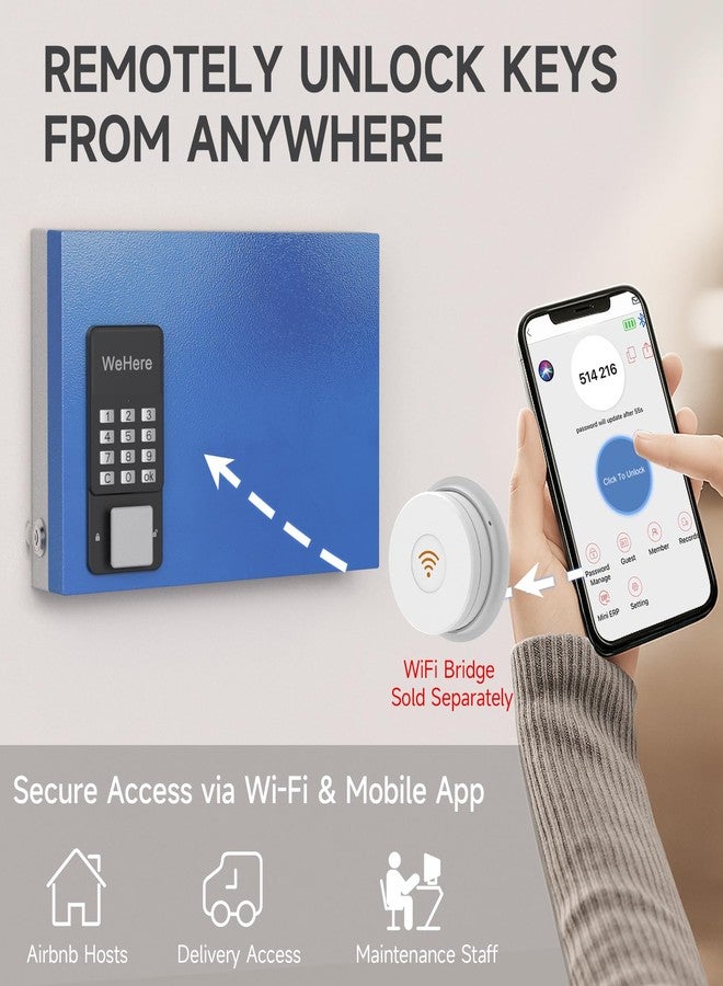 صندوق مفاتيح WeHere ذو 16 قفلًا يُثبّت على الحائط، خزانة مفاتيح ذكية مع علامات مفاتيح، تحكم عبر تطبيق بلوتوث، فتح بكلمة مرور أو رمز OTP، فتح عن بُعد عبر Wi-Fi (يُباع الجسر بشكل منفصل)، خزنة مفاتيح فولاذية للمكاتب والمنازل والأعمال التجارية - Image 4